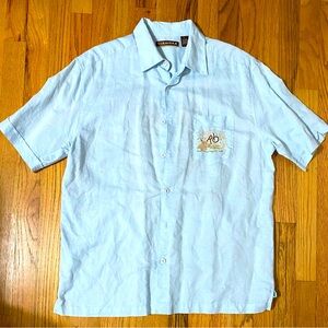Cubavera Linen Blend Shirt Mens Large Blue Embroidered Rio Brazil Vacation Beach